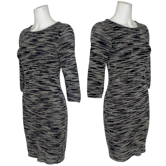 Alice + Olivia Textured Sweater Dress S Blue Marled 3/4 Sleeve Mini Bodycon Fall - Picture 2 of 12